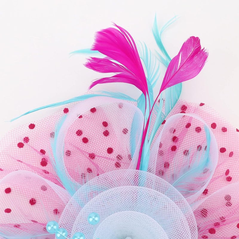 DRESHOW Fascinators Hat Flower Mesh Ribbons Feathers on a Headband and a Clip Tea Party Headwear for Girls and Women - Image 4
